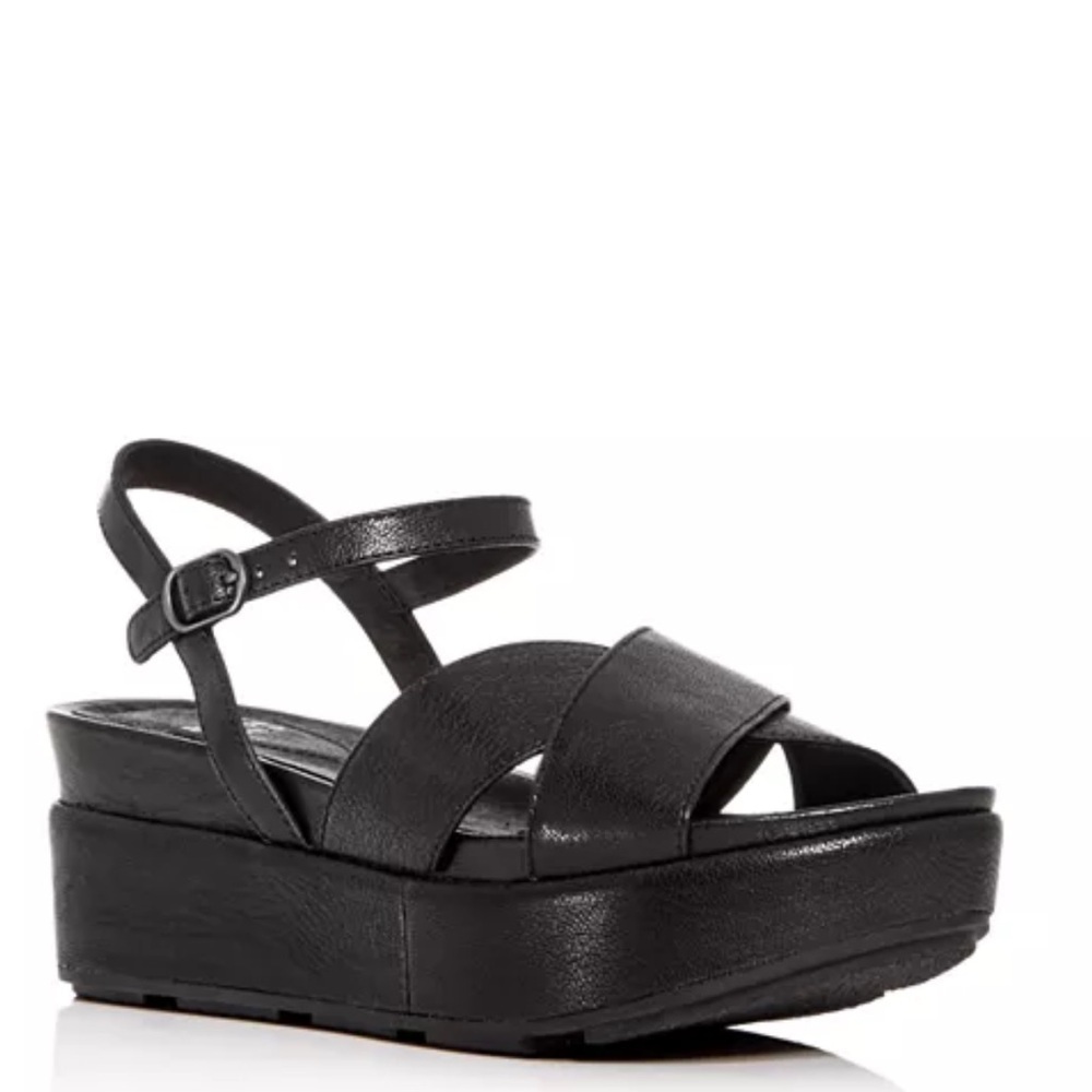 Eileen Fisher Juno Black Leather Platform Sandals Size 9